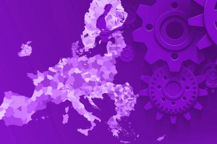 Mapa de la UE con engranajes para indicar productividad. Portada del IM01/2026