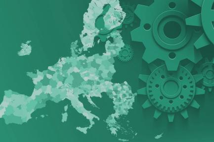 Mapa de la UE con engranajes para indicar productividad. Portada del IM01/2026