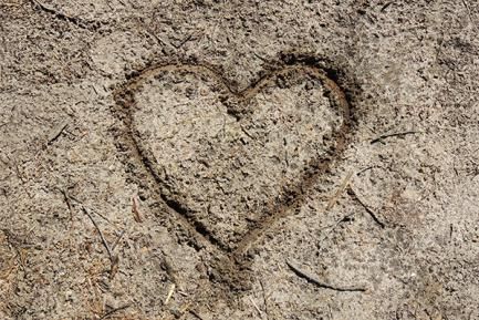 Corazón dibujado en la tierra